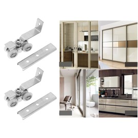 SG Store 1 Set Sliding Door Wheels Wheels Stainless Steel 4 Wheel Slide Rail Wheel Hanger Ball Bearing Pulley for Wardrobes Cabinets Furniture Fittings