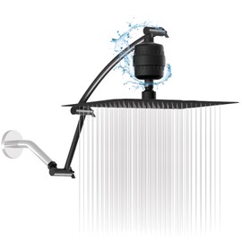 Rain Shower Head with 20-Stage Shower Filter, High Pressure Filtered Showerhead with Adjustable Extension Arm for Removing Chlorine and Harmful Substances(10 Inch, Matte Black)