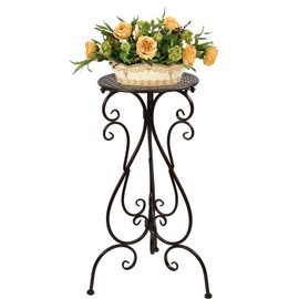 NAKUPE Metal Plant Stand Indoor Outdoor, Heavy Duty Flower Pot Stands 22.5 Inch Tall, Single Plants Pedestal Table for Planter Patio Farmhouse Garden Porch, Brown(1 Pack)