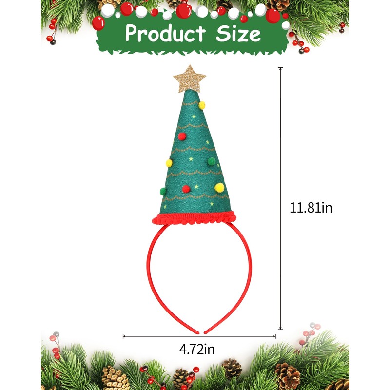 Christmas Tree Hat Headband, 3D Felt Santa Hat Holiday Hair