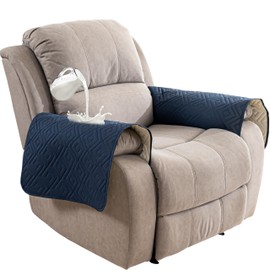 Genina Waterproof Recliner Armrest Covers - Non - Slip, Washable Sofa Arm Protectors for Homes with Kids and Pet Dogs. in Elegant Navy Blue (Set of 2)