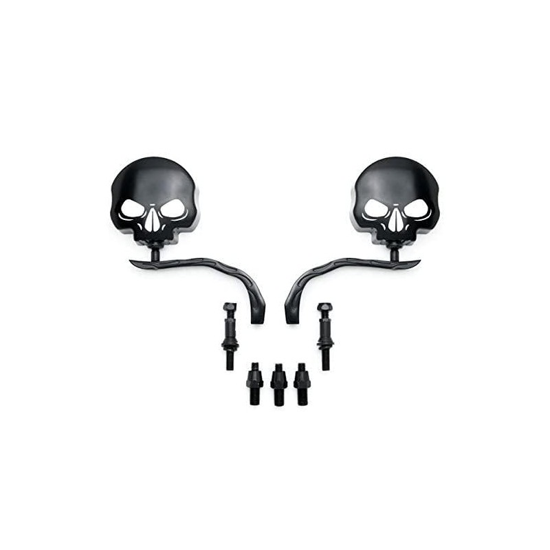 SMT-Skull Flame Black Side Mirrors Compatible With Harley Road King