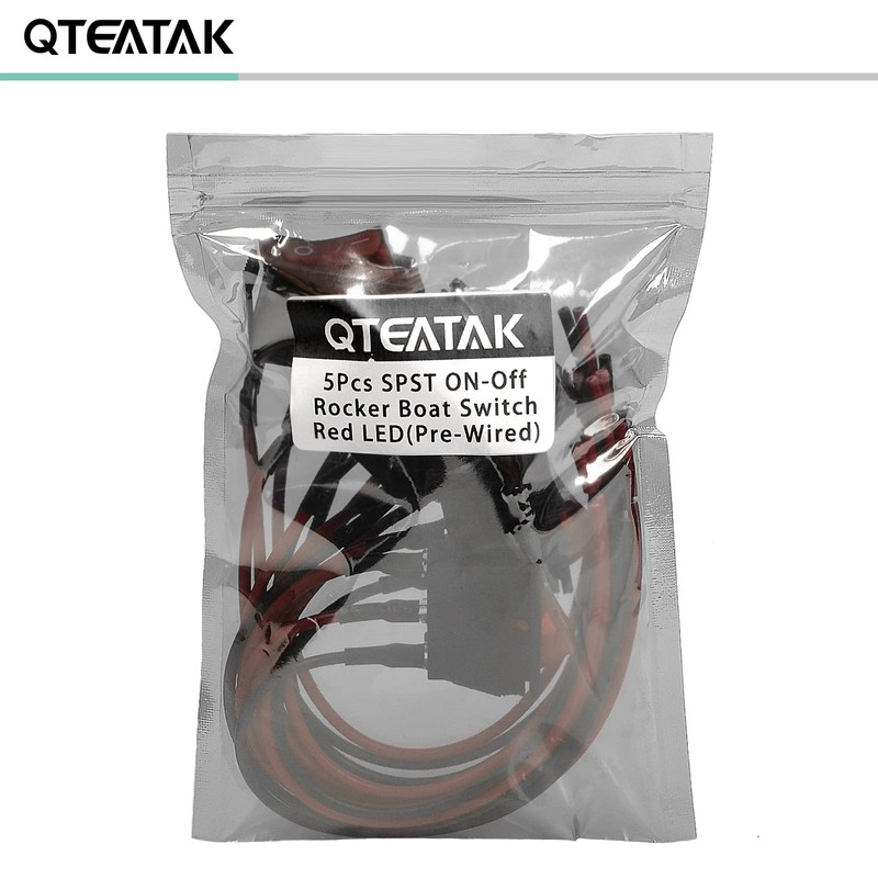 QTEATAK 5Pcs AC 250V/15A, 125V/20A Red Light Pre-Wired Illuminated LED