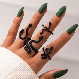 Inateannal Punk Snake Rings Set Black Snake Finger Ring Stacking Snake Knuckle Ring Open Serpent Ring Snake Animal Knuckle Ring Stackable Joint Rings Sets Vintage Midi Rings