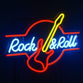 LooKLight Guitar Rock and Roll Neon Sign,Neon Light Sign,Led Neon Light for Wall Decor,Guitar Shape Light Up Sign,USB Neon for Bar Live Music Vocal Recital Concert Man Cave