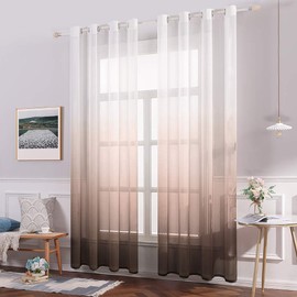 Miulee Set of 2 Transparent Curtains, Colour Gradient, Voile Sheer Curtains with Eyelets, Decorative Window Curtain for Bedroom and Living Room, 225 cm x 140 cm (H x W), White & Coffee