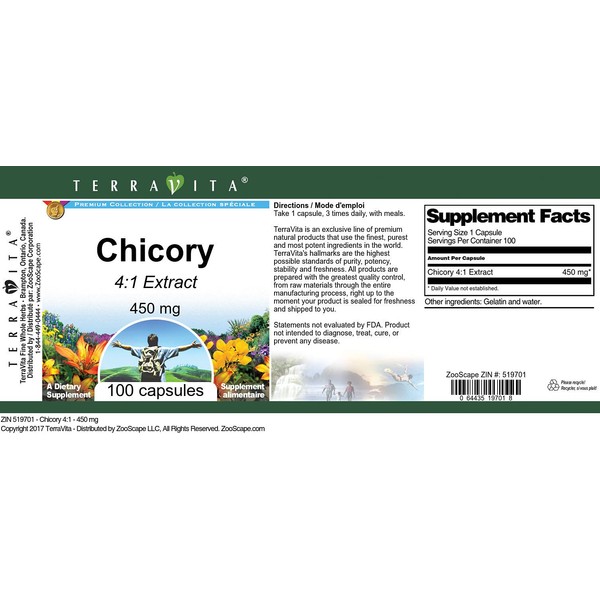 TerraVita Chicory 4:1-450 mg (100 Capsules, ZIN: 519701) - 2 Pack
