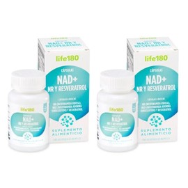 Life180 Dúo NAD+ con NR y Resveratrol, Pack de 2 Frascos (60 Cápsulas C/U) - Suplemento Alimenticio para el Soporte Celular, Vitalidad y Longevidad