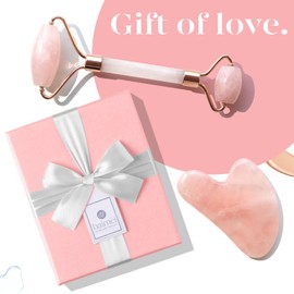 BAIMEI Jade Roller & Gua Sha, Face Roller, Facial Beauty Roller Skin Care Tools, Self Care Gift for Men Women, Massager for Face, Eyes, Neck, Relieve Fine Lines and Wrinkles - Rose Quartz