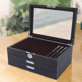 Fountain Pen Display Box 34 Pens Storage Case Organizer Luxury Leather Holder