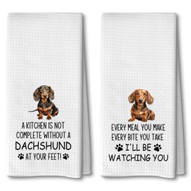Advivio 2 Pack Funny Friends Dachshund Kitchen Towels, Dachshund Gifts Waffle Weave Kitchen Towel, Hand Tea Towels for Kitchen, Weiner Dog Gifts for Women