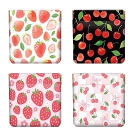 Peacoblue 4Pcs Small Leather Squeeze Coin Purse for Women-Strawberry and Cherry Pattern Waterproof & Durable Change Pouch Mini Money Wallet,Best Gift for Adult Girls