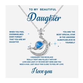 To My Beautiful Granddaughter Necklace Cubic-Zirconia Moon and Star Necklace For Granddaughter Birthday Graduation Gift, Copper, Cubic Zirconia