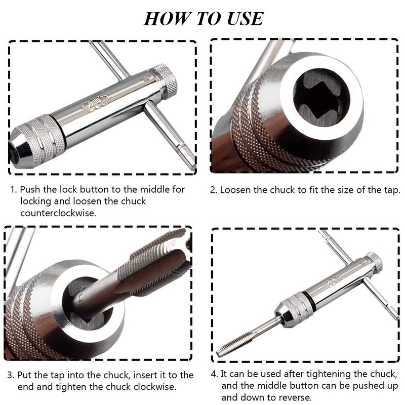 Tap, T-Handle Tap Cutter, Tool Holder with Sliding Handle, Ratchet