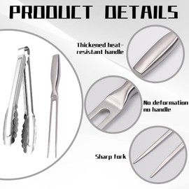 Stainless Steel Meat Fork, Heavy Duty Carving Fork, and Metal Tongs, with Ergonomic Handle, Durable Kitchen Utensils for BBQ, Roasting, Carving, Cooking, Salad