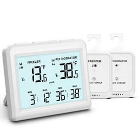 ORIA Fridge Thermometer, Digital Freezer Thermometer with 2 Wireless Sensors, Alarm Fridge Thermometer with 3.7" LCD Display, ℃/℉, Min/Max Record, 2 Mounting Options for Home and Restaurants