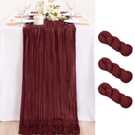 MLMC 3 Pack Burgundy Cheesecloth Table Runner 10ft Wrinkled Rustic Wine Red Cheese Cloth Table Runner Bulk 35x120 Inches for Elegant Dinner Home Valentine's Day Decor