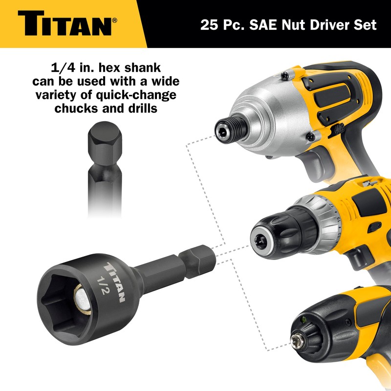 Titan 16294 25-Piece SAE Nut Driver Set, Nut Setter Set