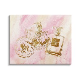 Stupell Industries Fashion Bottle Trio Gold Glam Abstract Pattern Canvas Wall Art, 30 x 24, Pink