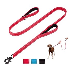 Aepeasti Dog Leash for Medium to Large Dogs with Two Padded Handles,Double Handle Dog Leash,Reflective Rope Leash with Quick Release/Locking Tactical Frog Clip for Medium and Large Dogs(5FT,Red)