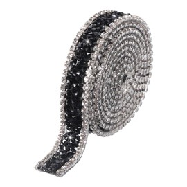 MECCANIXITY 1 Yard 15mm Crystal Rhinestone Diamond Hotfix Ribbon Bling Rhinestones Trim Roll Stickers for DIY Wedding Bridal Dress, Sewing,Phone Decor Black