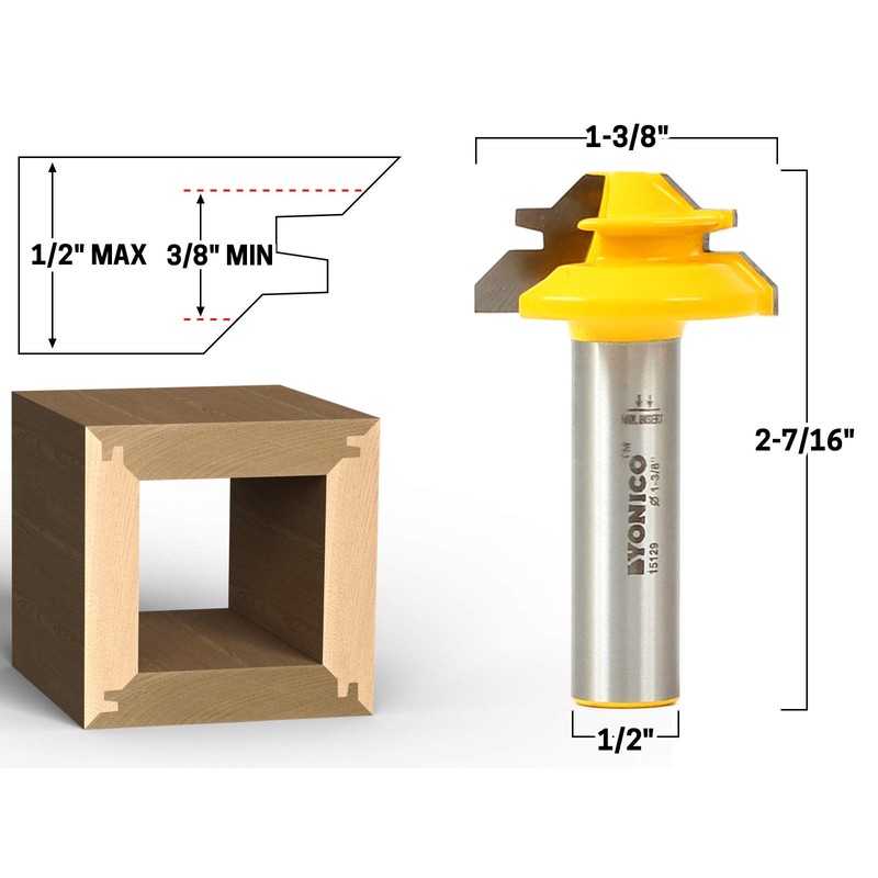 YONICO Lock Miter Router Bit Set 3 Bit 45 Degree