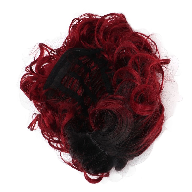 Curly Short Wig Wine Red Women Wig Gradient Color Adjustable