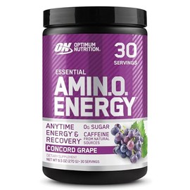 Optimum Nutrition Amino Energy - Polvo energtico para antes del entrenamiento con t verde, BCAA, aminocidos, extracto de caf verde, sabor uva Concord 