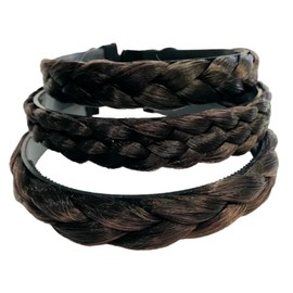 3 PCS Headband Synthetic Hair Plaited Headband Braid Braided With Teeth Hair Band Accessories for Women Girl Wide 1/1.5/2.0 CM : H7 (Brown-LLL)
