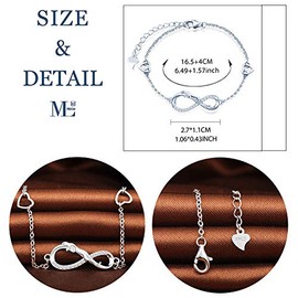 MicLee Women's Simple Bracelet Cubic Zirconia 925 Sterling Silver Allergen-Free Leopard Infinity Sign Two Hearts Bangle Bracelet with Gift Bag Super Gift for Mother Girlfriend, Silver Silver Zirconia,