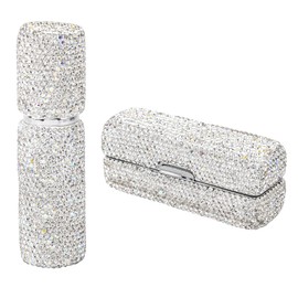 AUEAR, Estuche de metal para lápiz labial con espejo de vidrio para bolsa de maquillaje, plateado, Paquete de 2