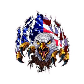 Eagle Ripping Through American Flag Background Decal Sticker (24" x 22")