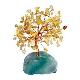 SJGUOJI Natural Citrine Healing Crystal Tree on raw Green Aventurine Base, Natural Stone Base Money Tree with Copper Wire, for Home Office Desk Decorations, Wealth, Good Luck