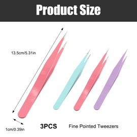 3 Pcs Fine Pointed Tweezers, Ingrown Hair Tweezers, Plus 4 Pcs Black Tweezers of Different Specifications, Sharp and Precise to Remove Debris, Suitable for Facial Hair