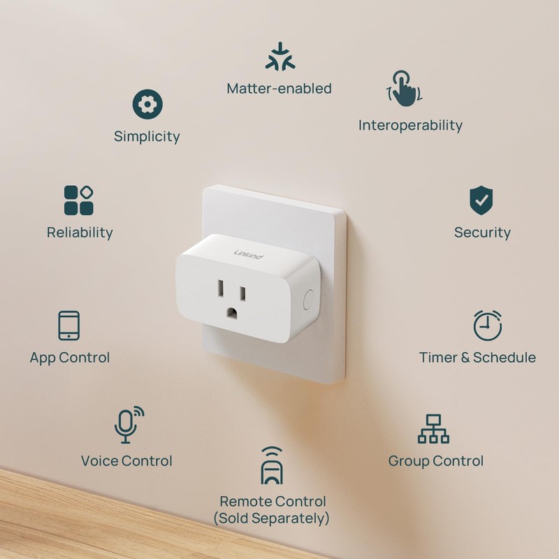 Linkind Matter Smart Plug with Remote, Work with Apple Home,