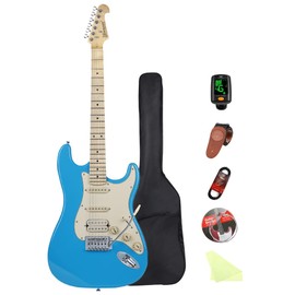 Bullfighter Electric Guitar for Music Lover Beginner 39 Inch Full Size Solid Body Electric Guitar Guitarra Beginner Kit ST SSH Series (Blue)
