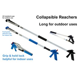 ArcMate 32" EZ Reacher Deluxe Locking Indoor Reacher Grabber, 5-lb. Pickup Capacity & ArcMate 40" EZ Reacher Collapsible Suction Cup Reacher for Indoor/Outdoor Use, Pack of 2 Reachers