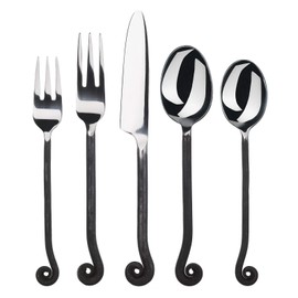 Gourmet Settings 20-Piece Flatware Treble Clef Collection Black Silverware Cu...