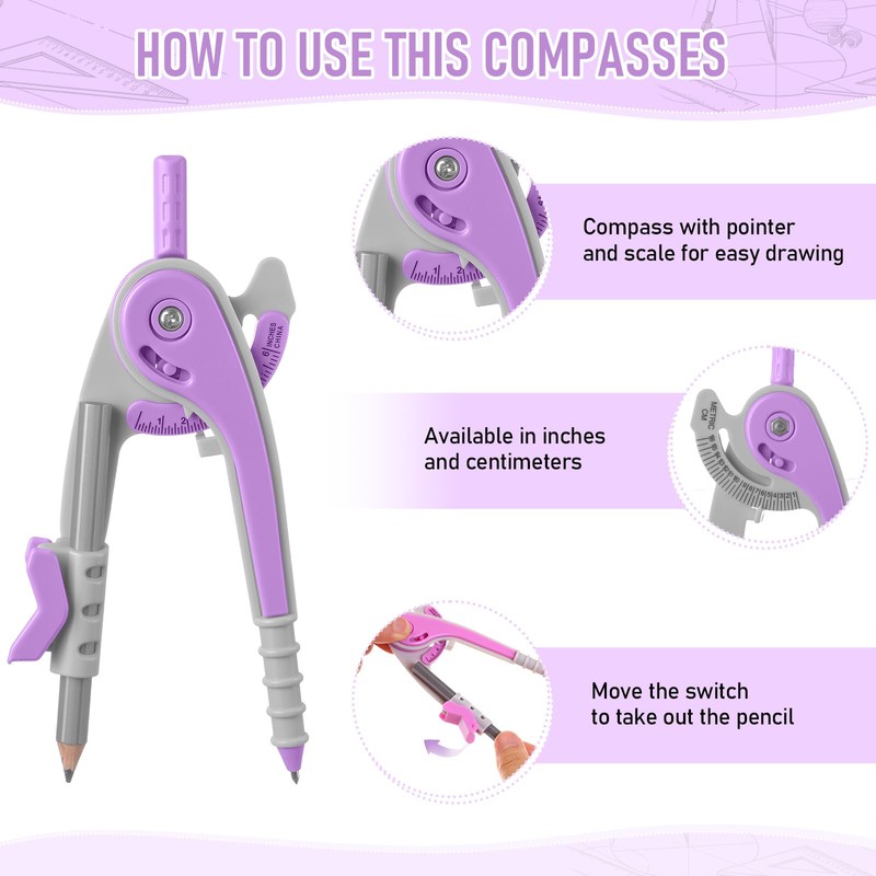 EBOOT Student Geometry Math Set, Drawing Compass and 6 Inch