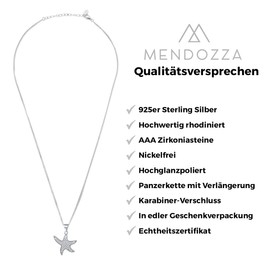 MENDOZZA Women's Necklace Starfish Pendant 925 Silver Necklace Zirconia 50 cm, Sterling Silver, Cubic Zirconia