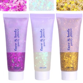 Body Glitter Gel, 50ml Hair Glitters, Face Sequins Shimmer Liquid Eyeshadow, Mermaid Sequins Festival Glitter Chunky Glitters for Eye Hair Lip Nail DIY Art Party