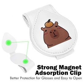 TSTESE Car Sunglasses Clip Holder Leather Magnetic Sun Visor Sunglass Cute Capybara Organizer Interior Truck Eyeglass Ticket Card Clips Holders Universal Accessories Cool Gadgets Gifts (White)