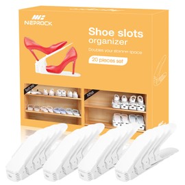 Neprock Shoe Slots Organizer, 20 Pack Adjustable Shoe Rack Stacker Storage Space Saver, Double Deck Shoe Rack Holder for Closet Organization (White)