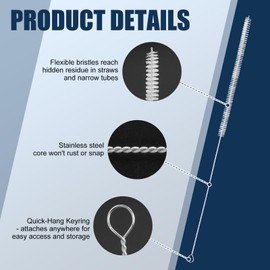 Podoy Straw Brush Pipe Cleaner with 18" Long White Nylon Bristle Wire Stainless Steel Cleaning Pipe Straw Brush (Pack of 2)
