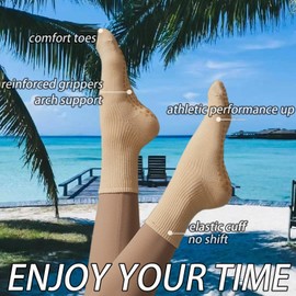 Grip Socks Women Pilates Yoga Socks Non Slip Barre Dance Hospital Running Cute Cotton Ankle Sock 3/4 Pairs (3 Pack-Black Light grey Light green)