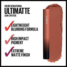 Maybelline Color Sensational Ultimatte Lipstick, Lightweight Comfortable Lip Color, Intense Color Pigment, Soft Powder, Matte Slim Lipstick, More Taup