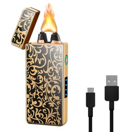 Electric Lighters USB Rechargeable Windproof Flameless Lighter Arc Plasma Lighter with LED Battery Indicator (Flower)
