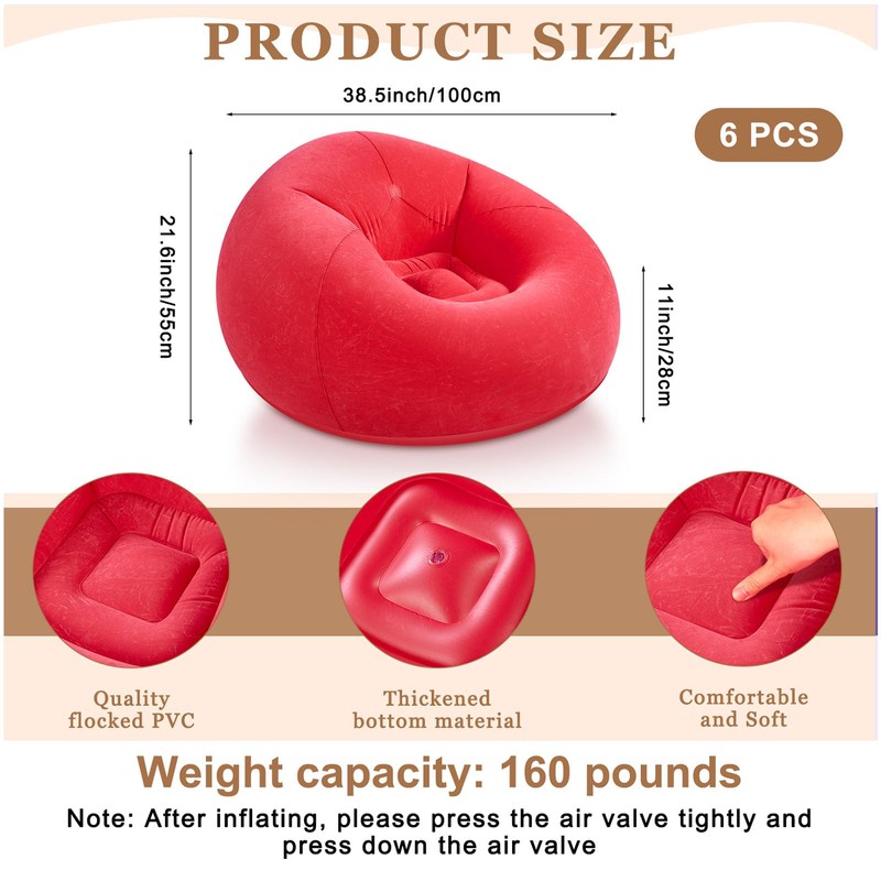 Realspring 6 Pcs Bean Bag Chairs for Adults Inflatable Chairs