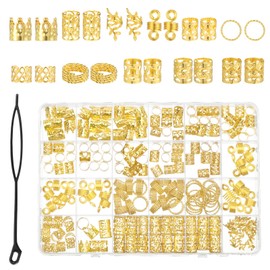 220 Pcs Gold Hair Braid Cuffs Charms Hair Jewelry for Women Braids, Gold Metal Braid Ring Jewelry Charm Dreadlock Accessories for Braids Beard Decoration