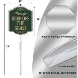 Please Keep Off The Grass Sign 12" x 10" With 35" Long Metal Stakes Stay Off Grass Lawn Sign With Stand No Pee Poop Sign Be Respectful Sign Aluminum Outdoor Use Yard Business Sign